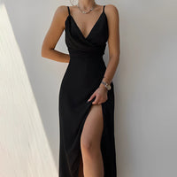 Elegante abito maxi da donna con scollo a V | Abito lungo fluente formale da sera  