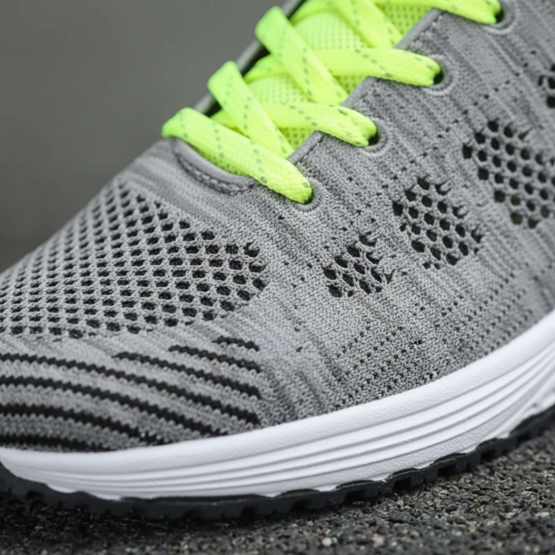 Women's Black Breathable Mesh Running Shoes with White Sole
