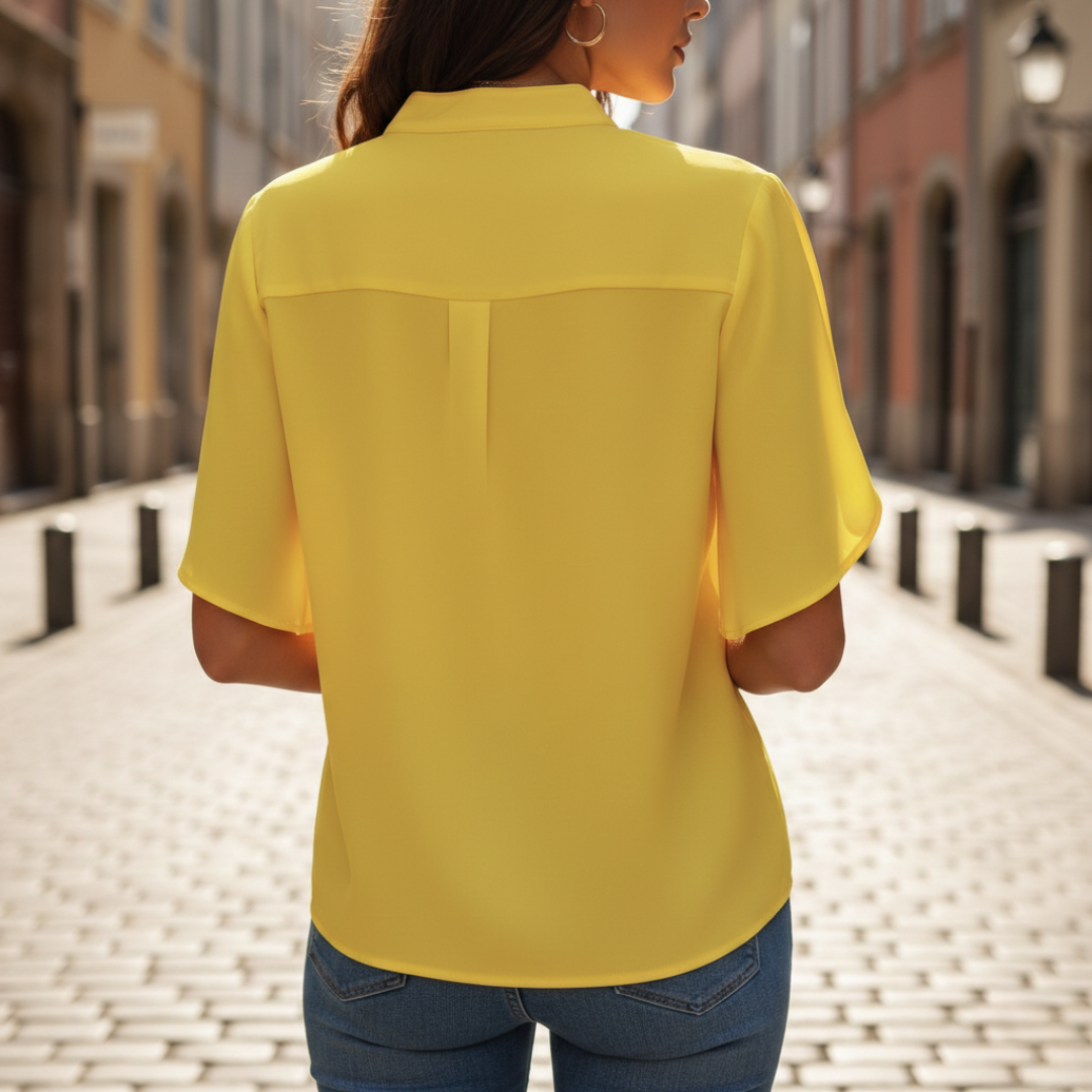 V-Neck Blouse in Pistachio with Short Sleeves for Women