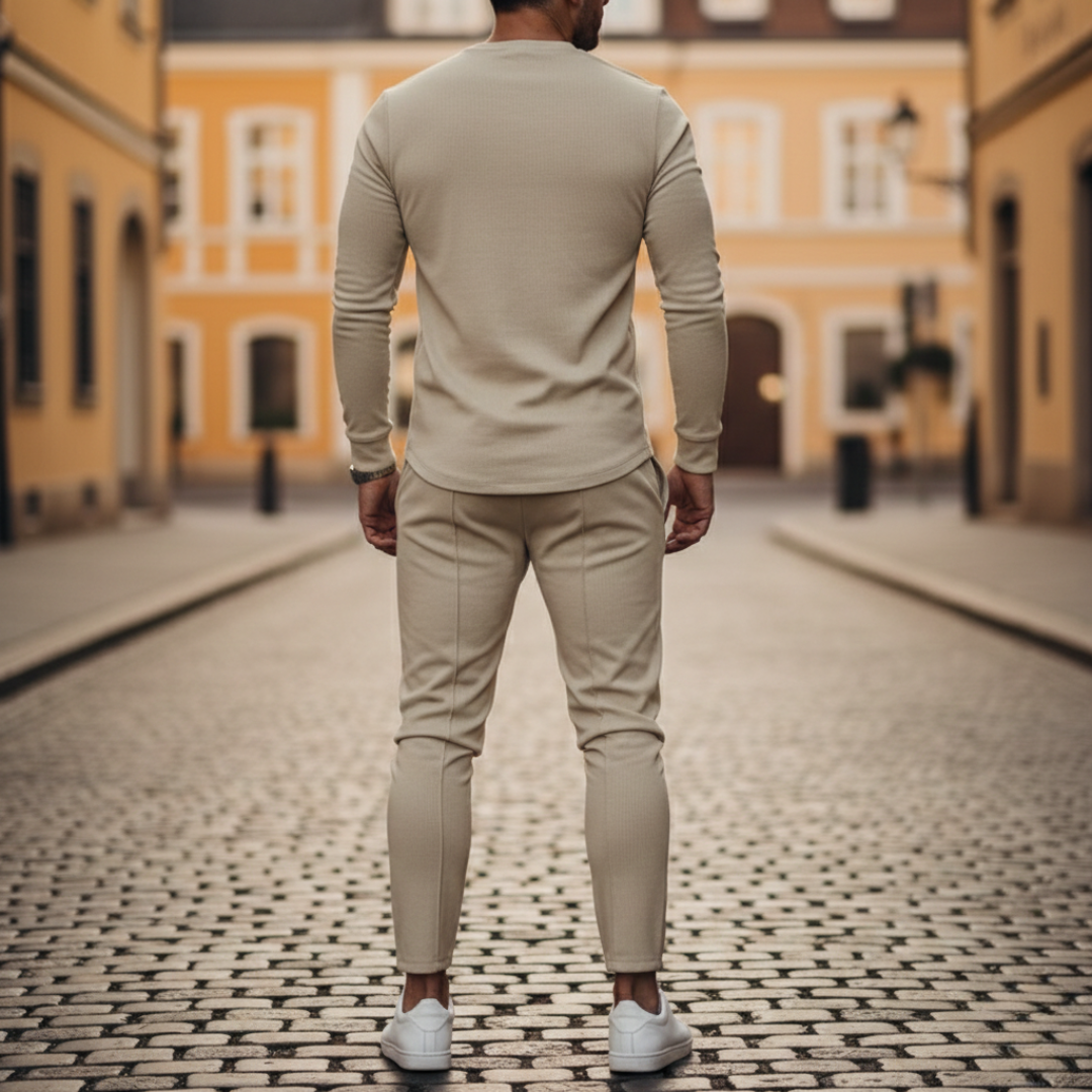 Men's Knit Coordinated Set with Slim Pants and Crew Neck Sweatshirt