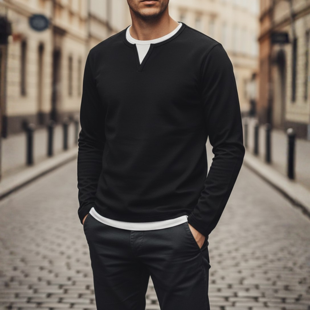 Men's Long Sleeve Hoodie with V-Neck in High-Quality Material