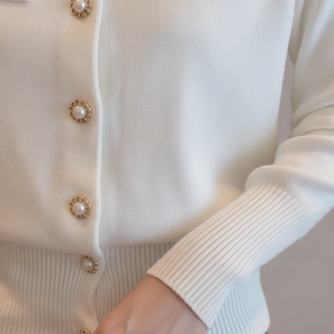 Women's Cardigan with Button Closure in Mixed Fabric