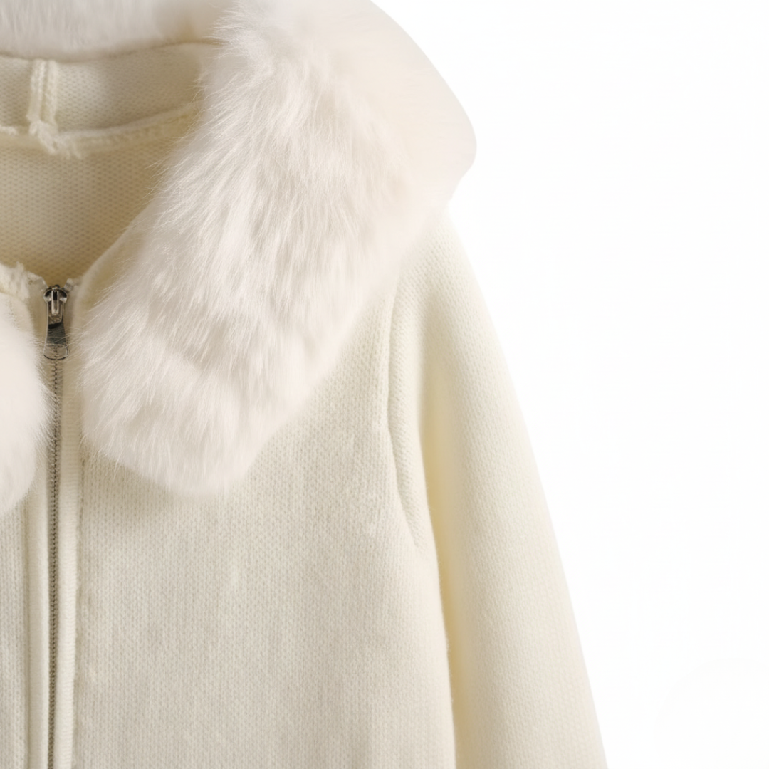 Women's Mixed Fabric Jacket with Synthetic Fur Collar