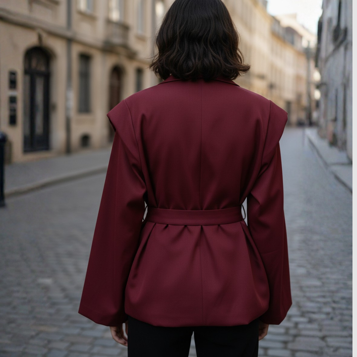 Giacca blazer da donna con cintura e spalle strutturate