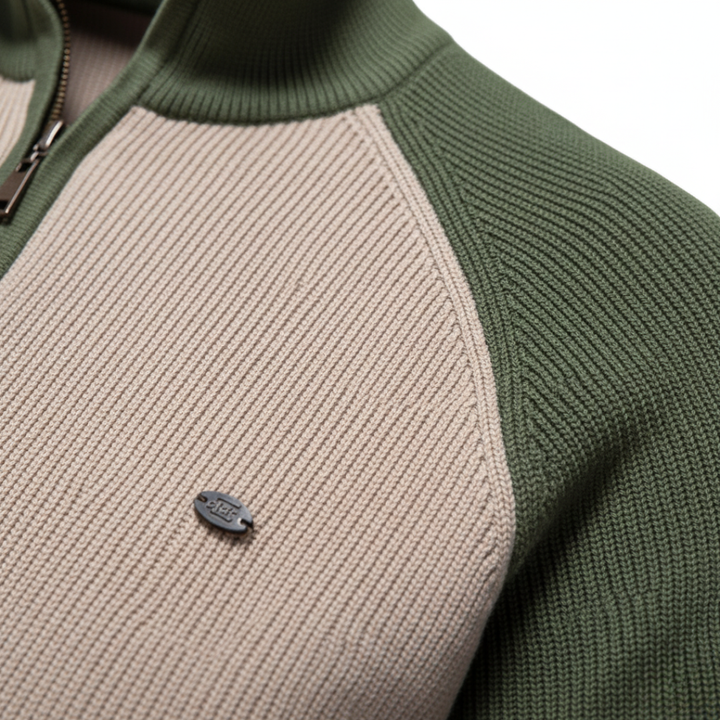 Men's Zip Neck Sweater Mixed Material