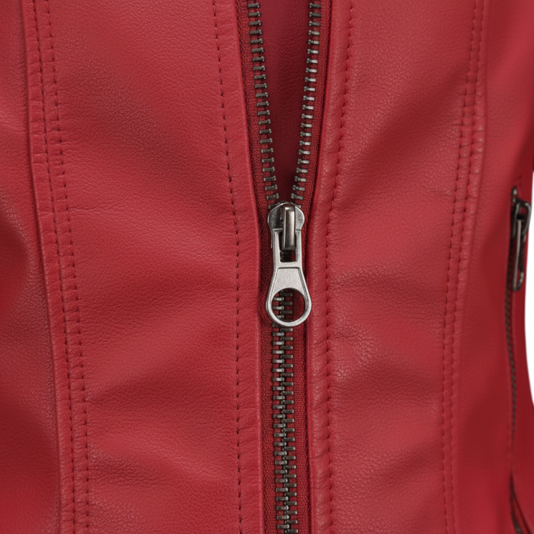 Women's Faux Leather Jacket with Front Zip