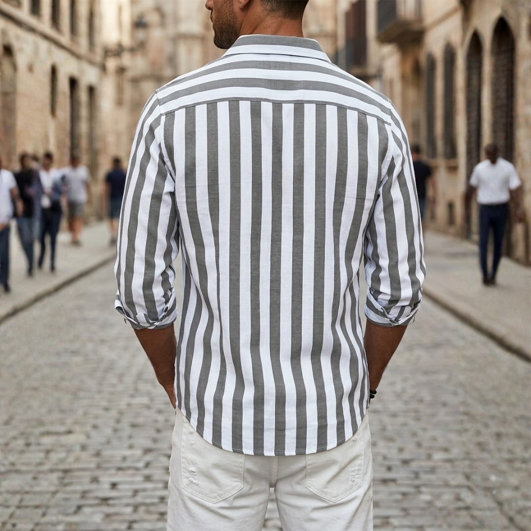 Men's Slim Fit Vertical Striped Shirt in White