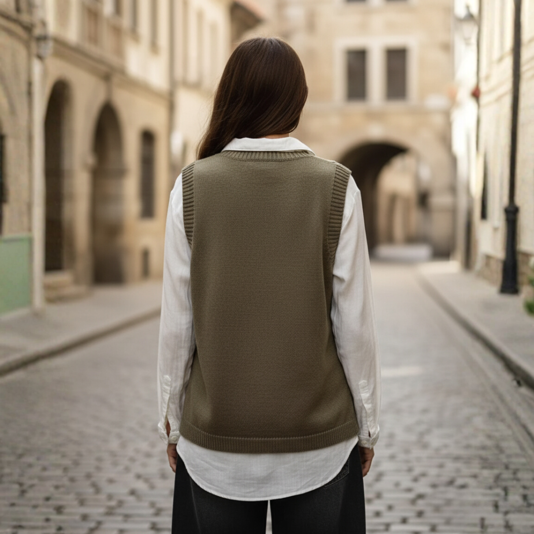 Women's Knitted Vest Acrylic Wool Colored Buttons