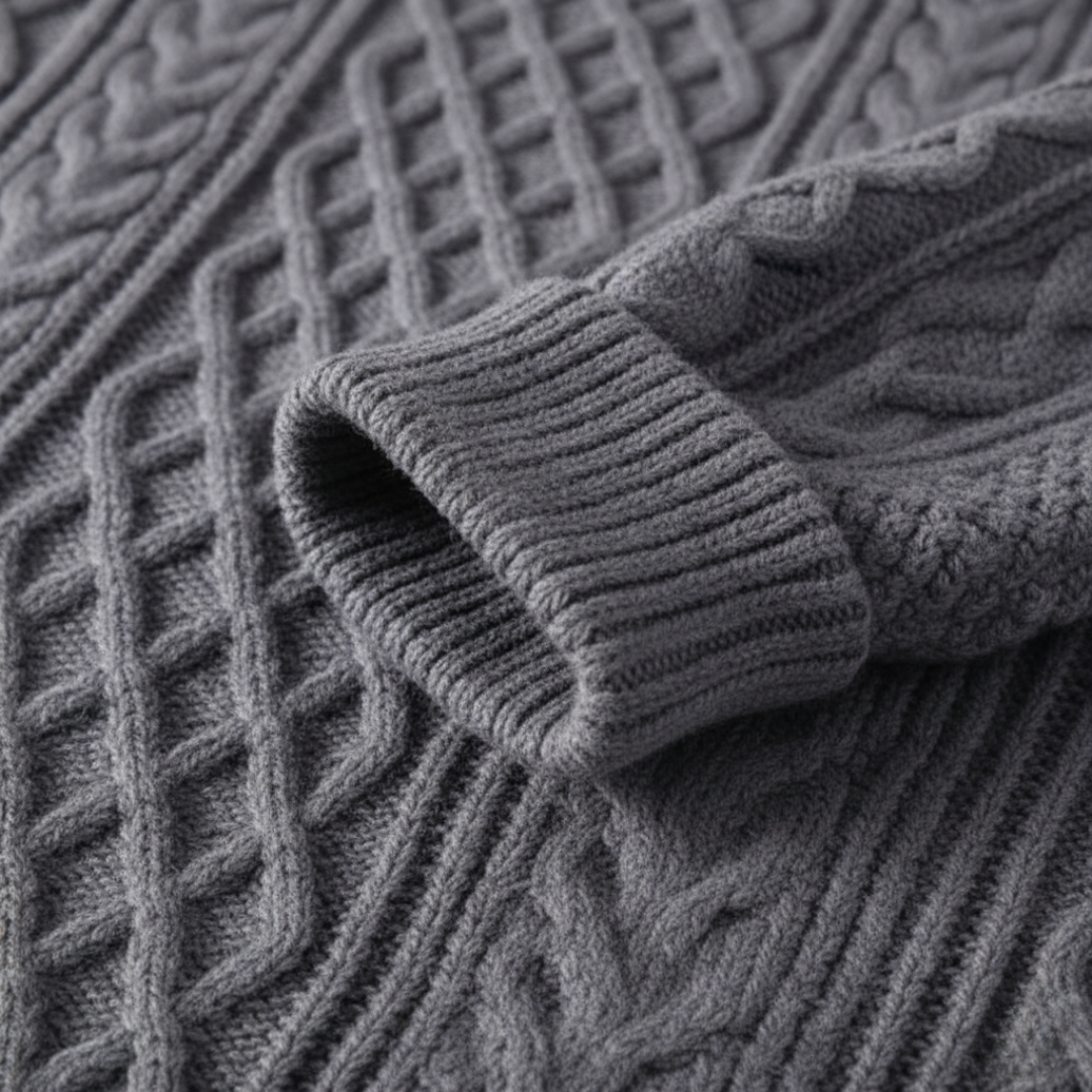 Men's Crew Neck Cable Knit Sweater in Soft Yarn