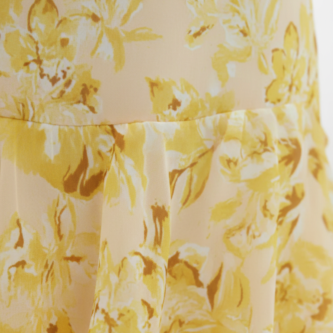 Long Women's Dress with V-Neck Ruffles Floral Print