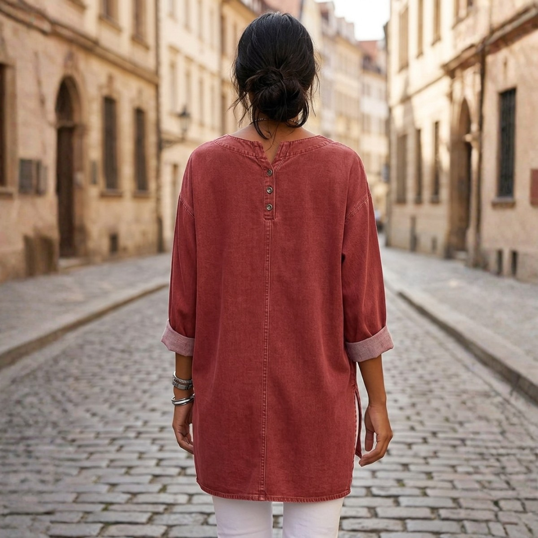 Women's Tunic Soft Fit V-Neck Side Split Three-Quarter Sleeve