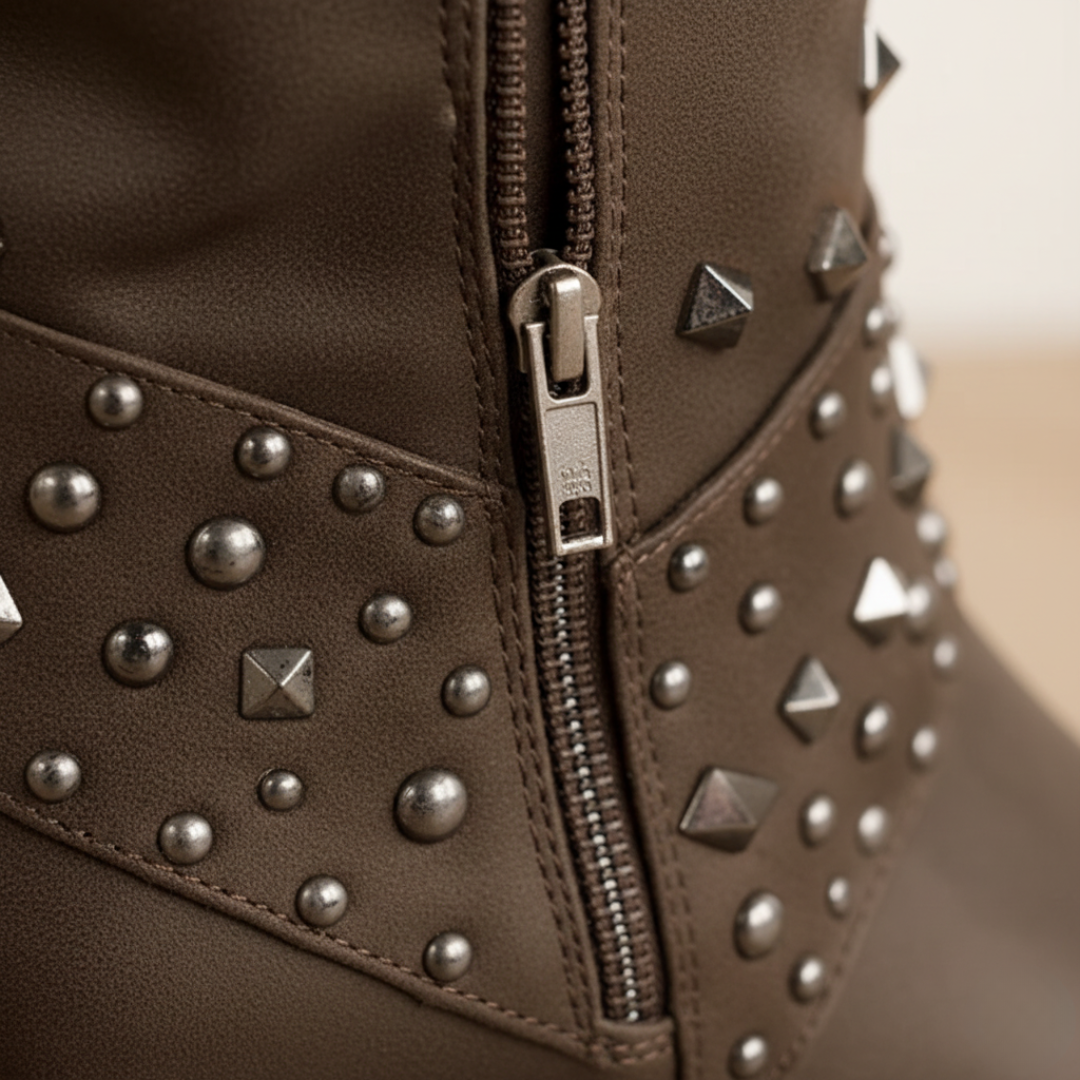 Women's Faux Leather Studded Heeled Boots