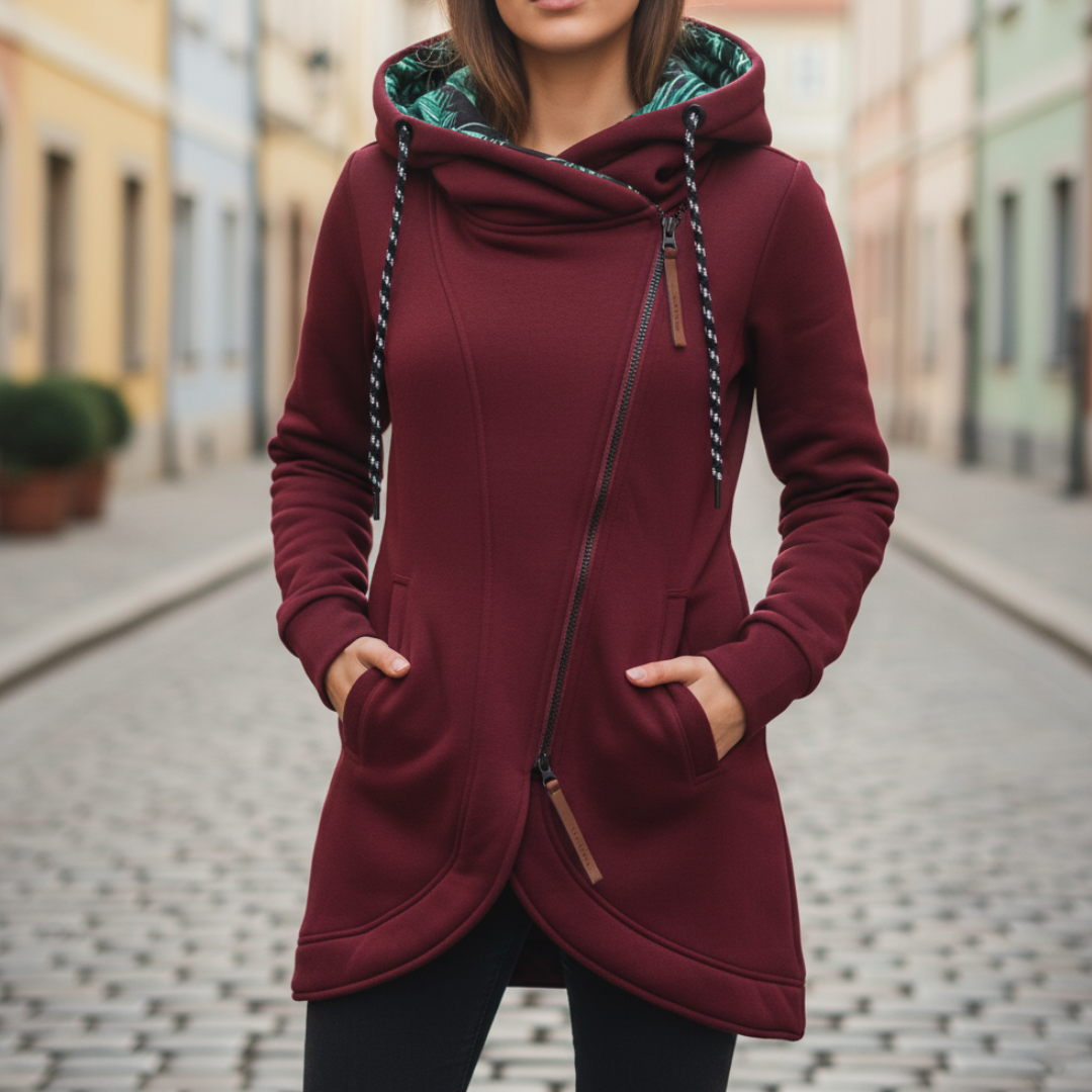 Long Women's Hoodie High-Quality Material Asymmetrical Casual