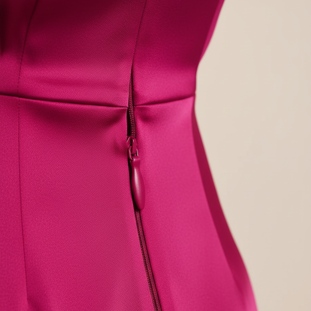 Women's Satin Midi Dress with High Collar