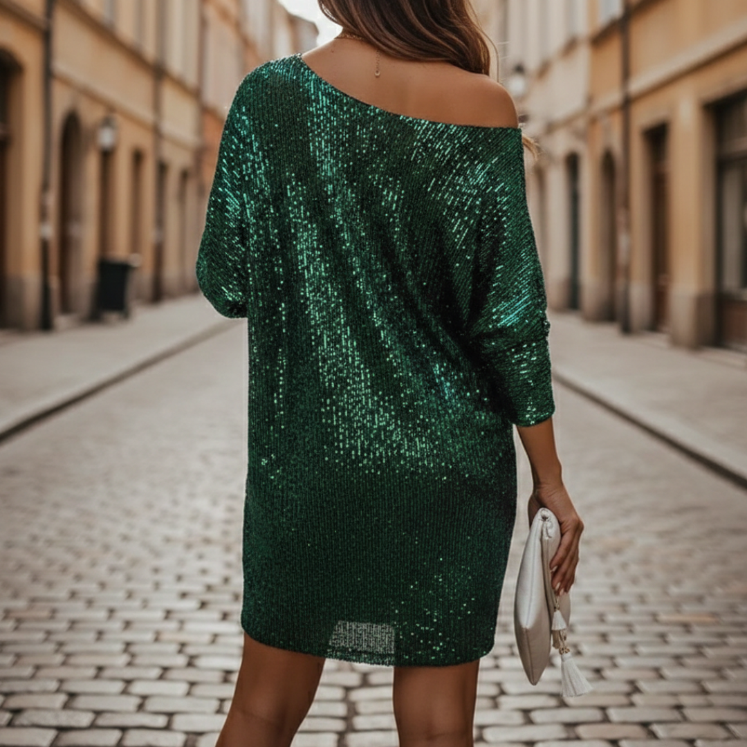 Mini Sequin Cocktail Dress with Boat Neck for Women