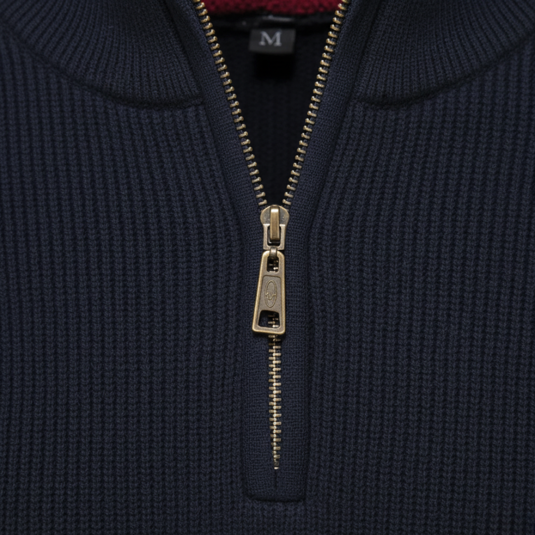 Men's Sweater with High Collar and Half Zip
