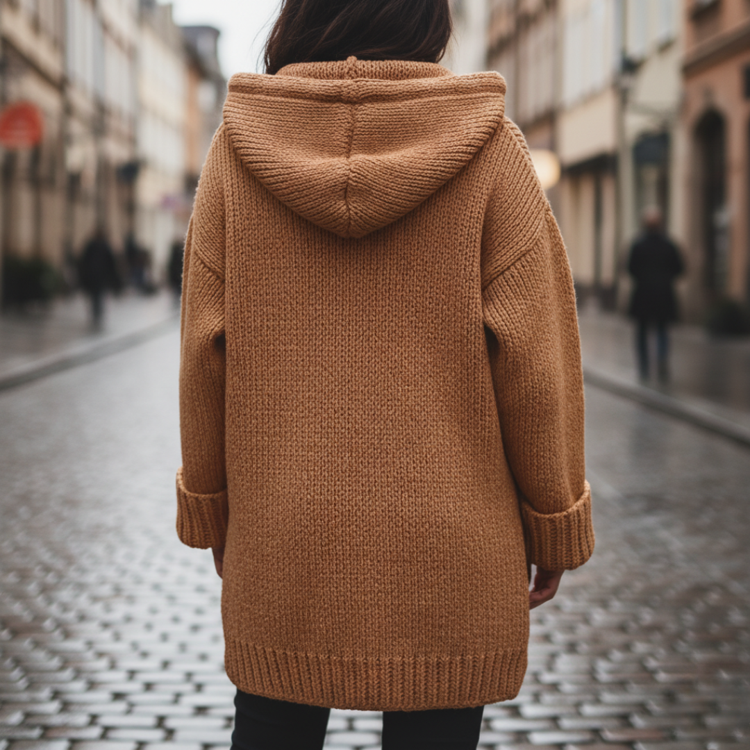 Women's Oversized Cardigan with Hood in Mixed Fibers