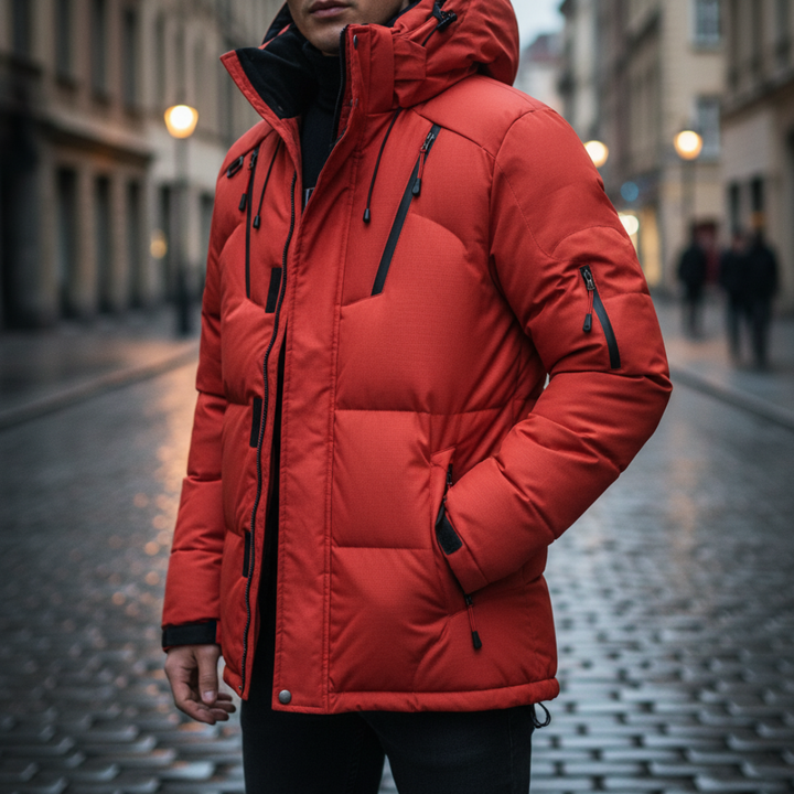 Men's Winter Down Jacket with Hood and Zipper