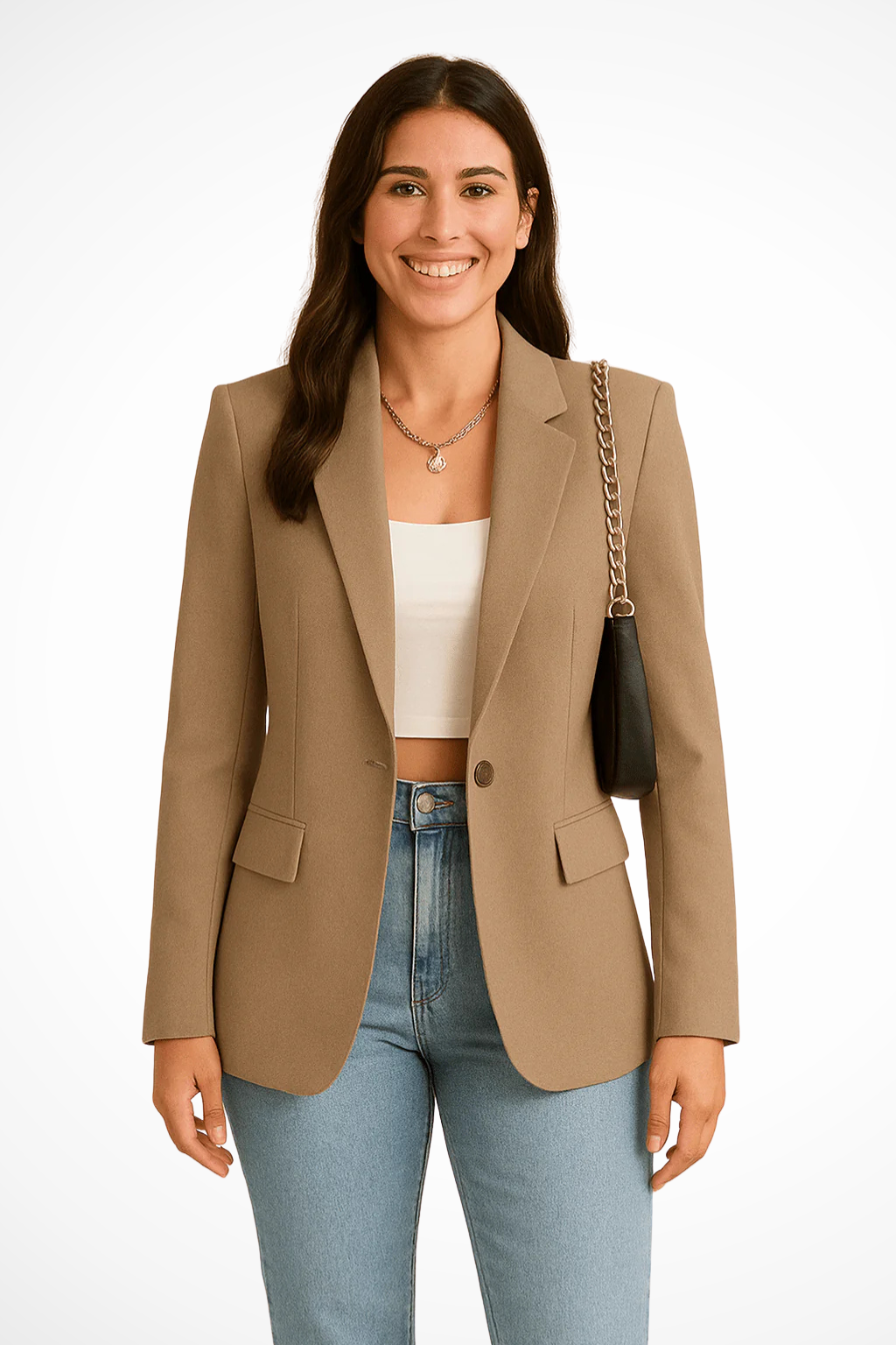 Elegant Chic Slim Fit Women's Blazer with Long Sleeve Buttons