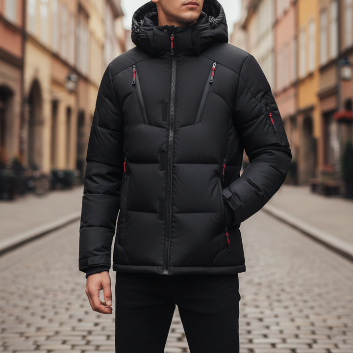 Men's Winter Down Jacket with Hood and Zipper
