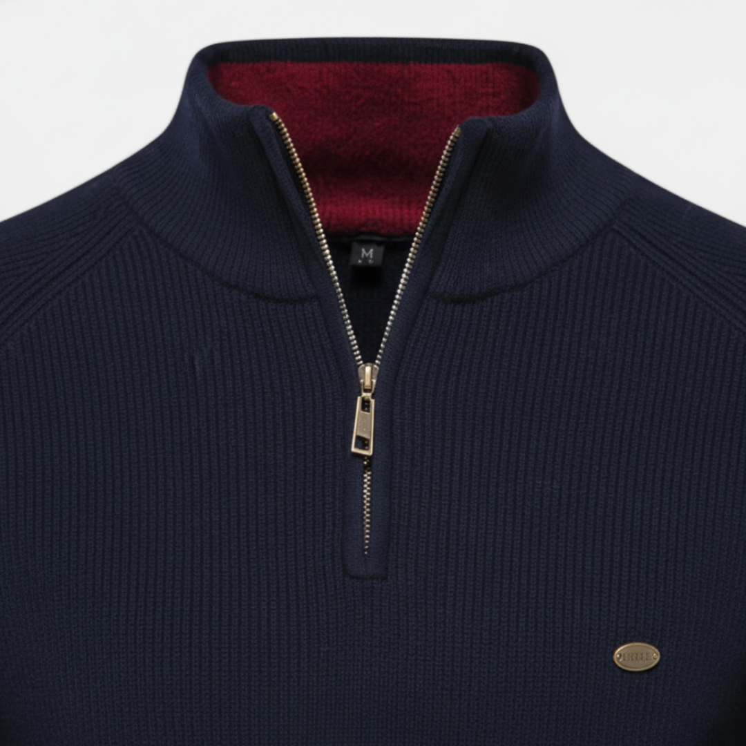 Men's Sweater with High Collar and Half Zip