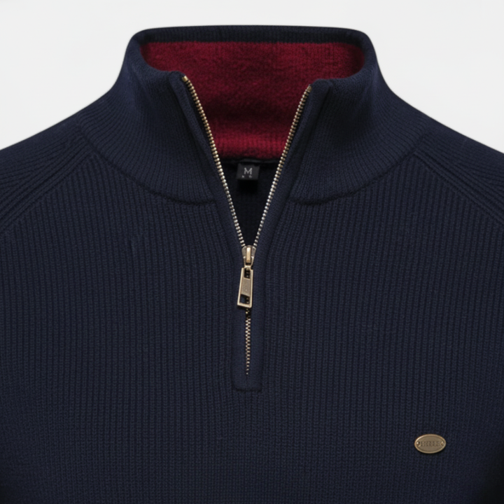Men's Sweater with High Collar and Half Zip