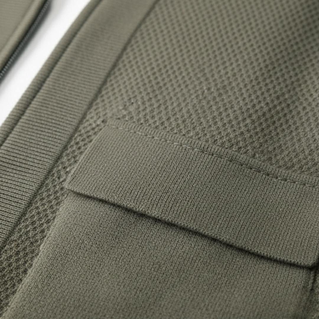 Cashmere Cardigan with Zipper, Woven Knit, Men's Pockets