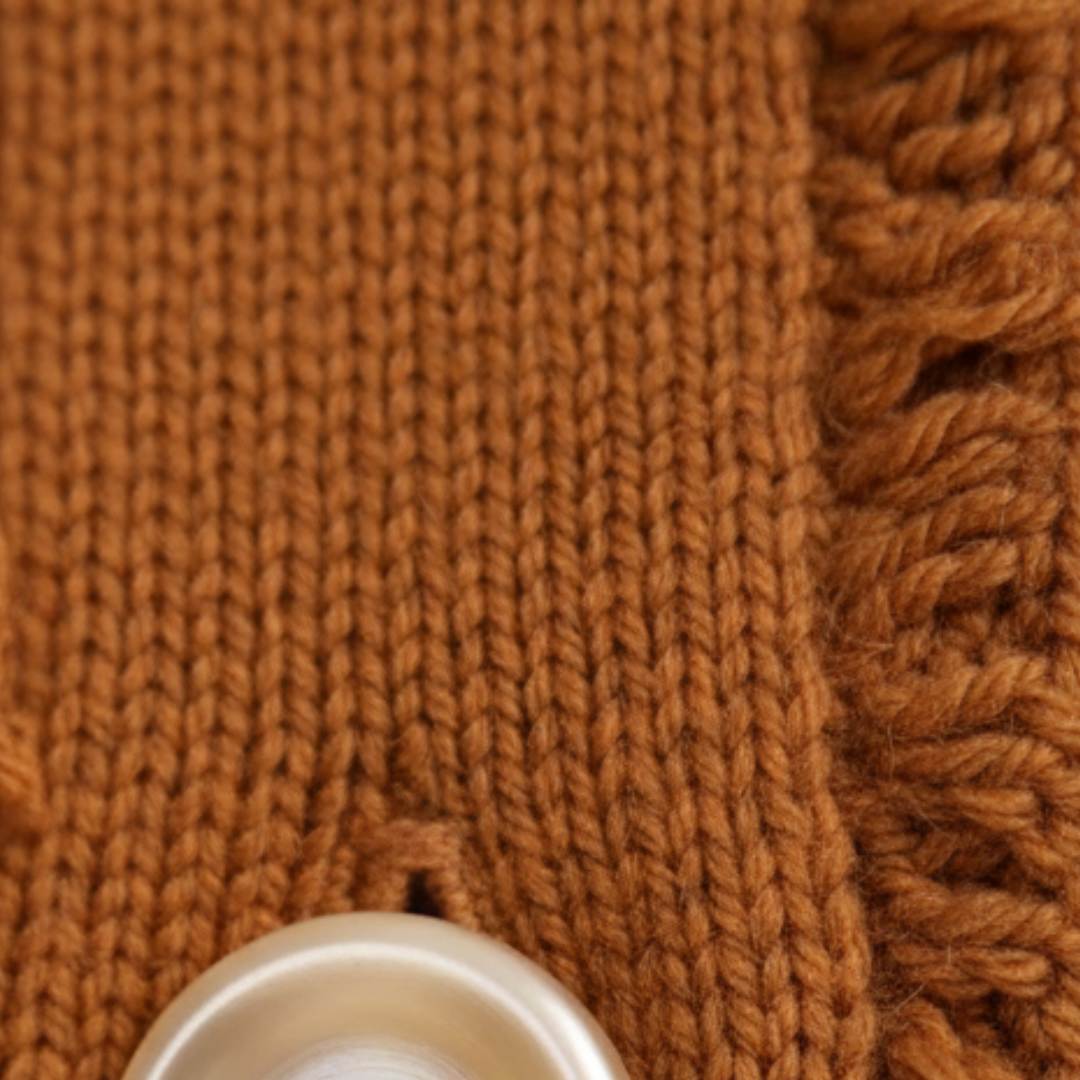 Brown Knit Midi Dress with Buttons and Fringes