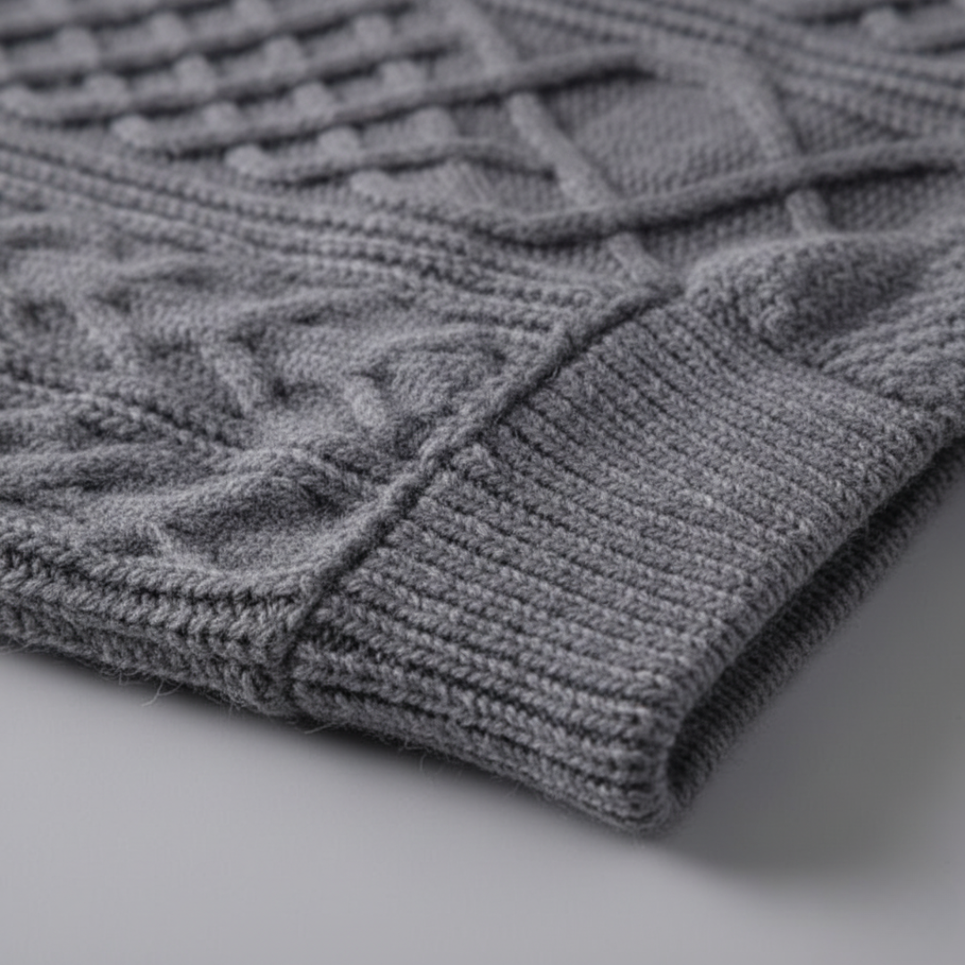 Men's Crew Neck Cable Knit Sweater in Soft Yarn