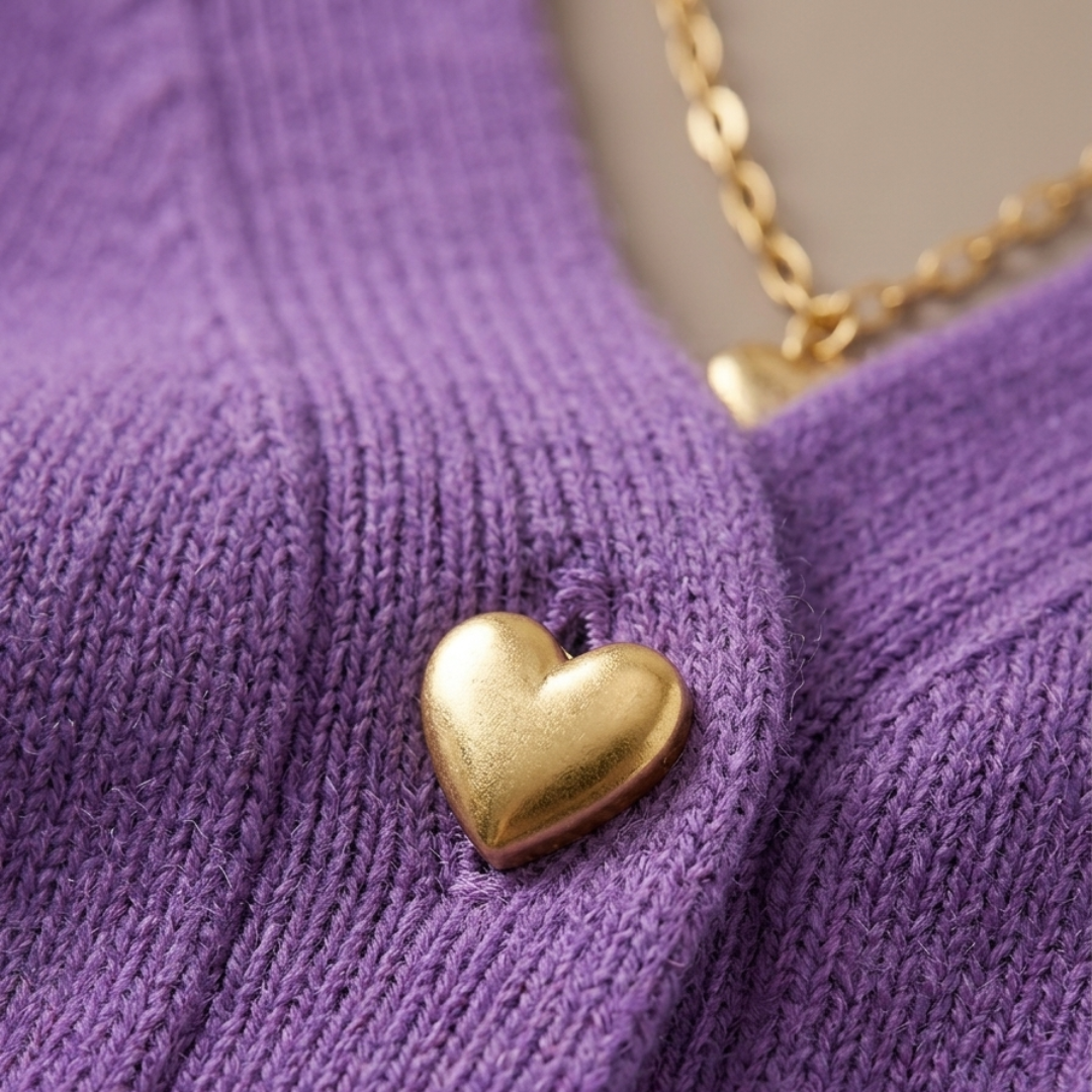 Women's Knit Cardigan with Gold Heart Buttons