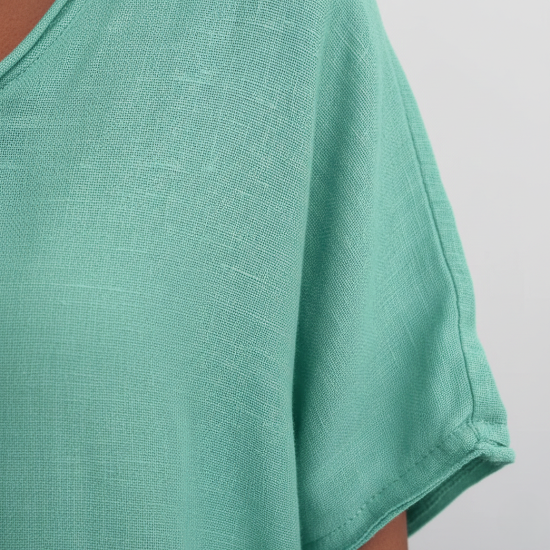 Short Sleeve Blouse with Round Neck Solid Color for Women
