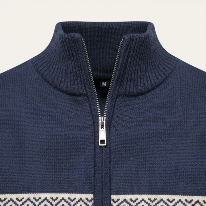 Men's Half Zip Sweater in Mixed Fabric Pattern