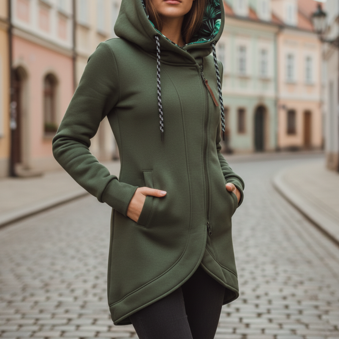 Long Women's Hoodie High-Quality Material Asymmetrical Casual