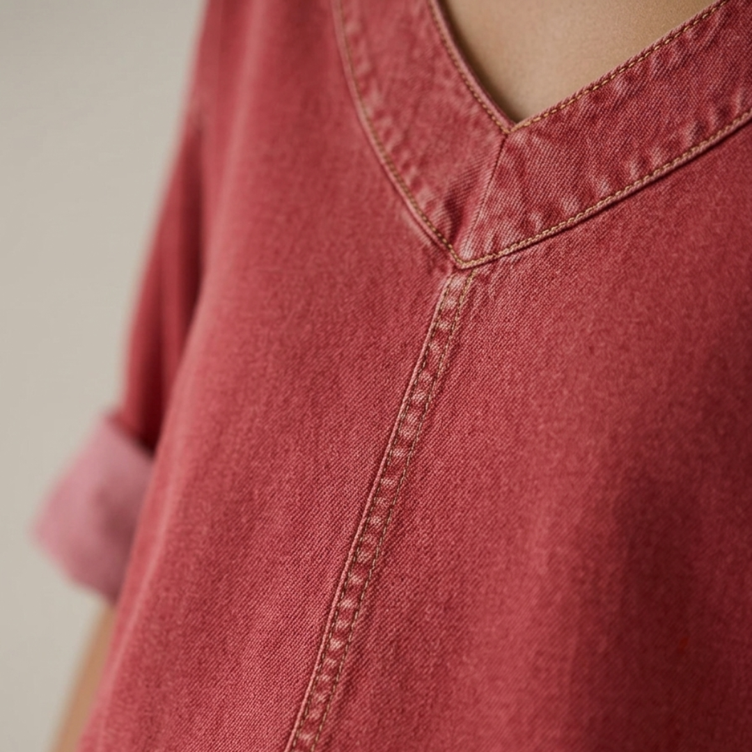 Women's Tunic Soft Fit V-Neck Side Split Three-Quarter Sleeve