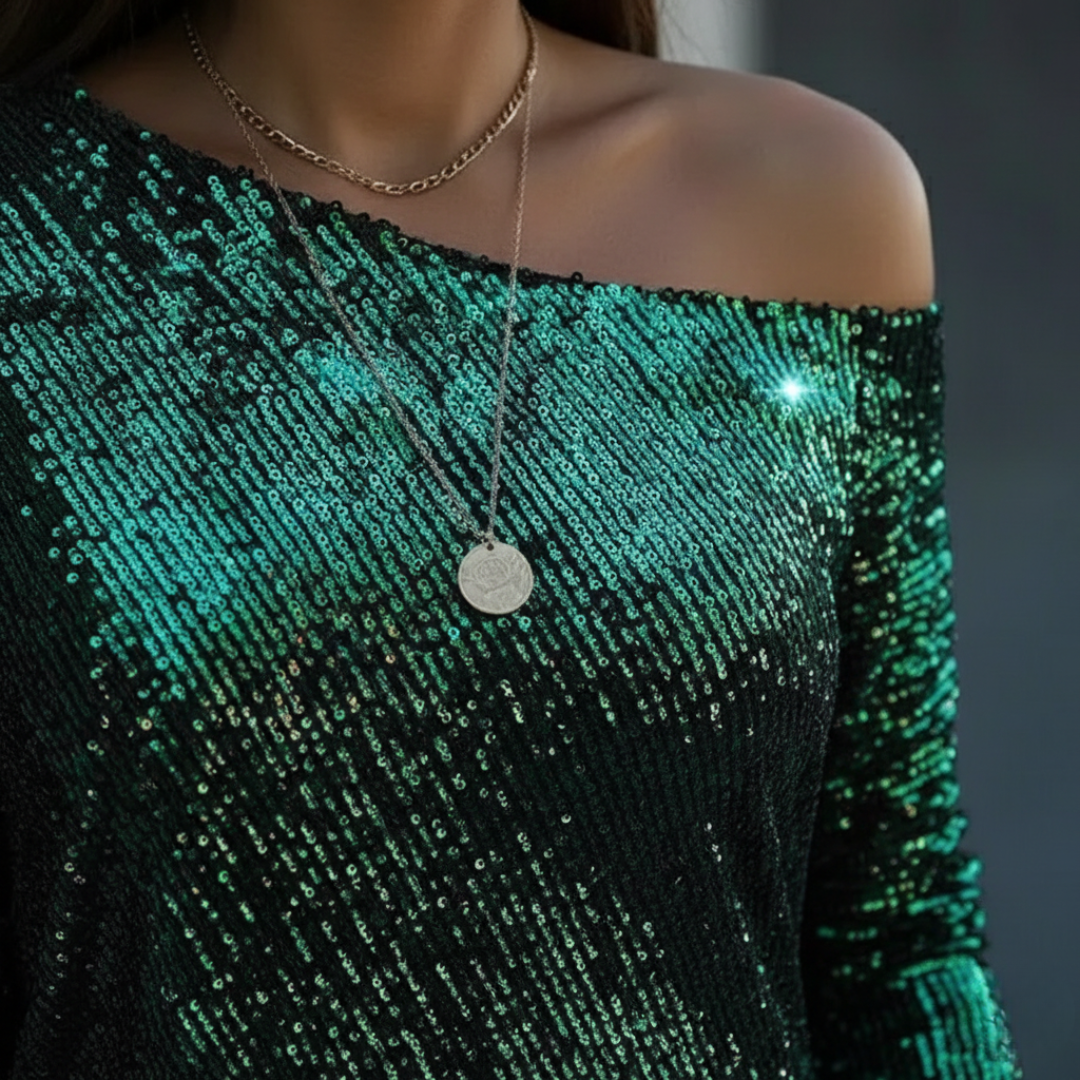 Mini Sequin Cocktail Dress with Boat Neck for Women