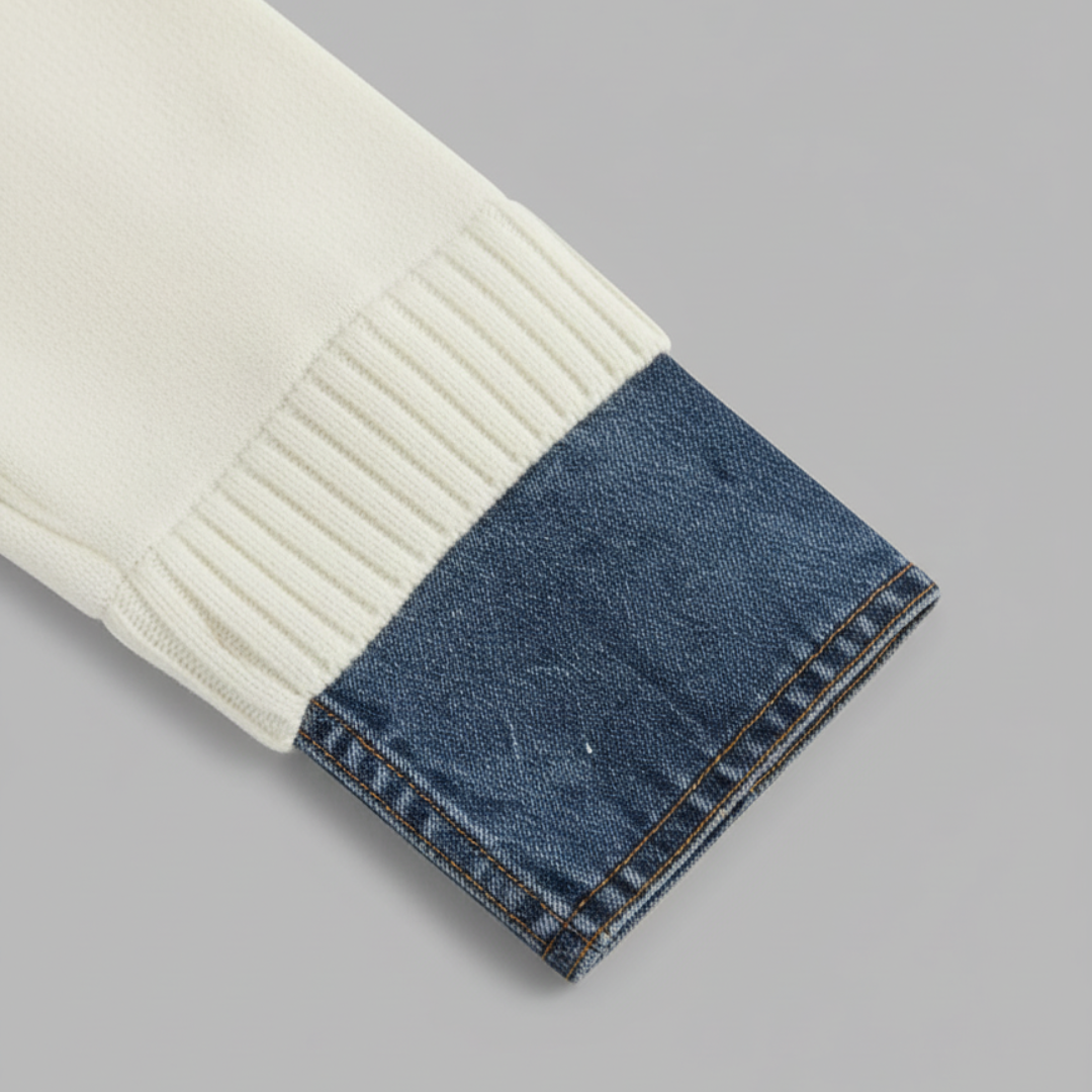 Women's Sweater with Denim Collar
