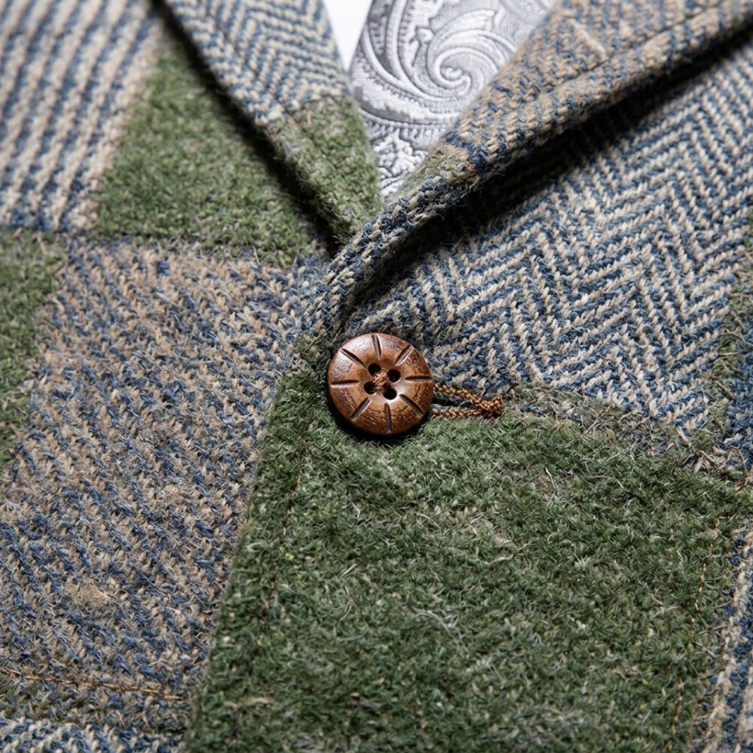 Elegant Slim Fit Tweed Men's Waistcoat Patchwork