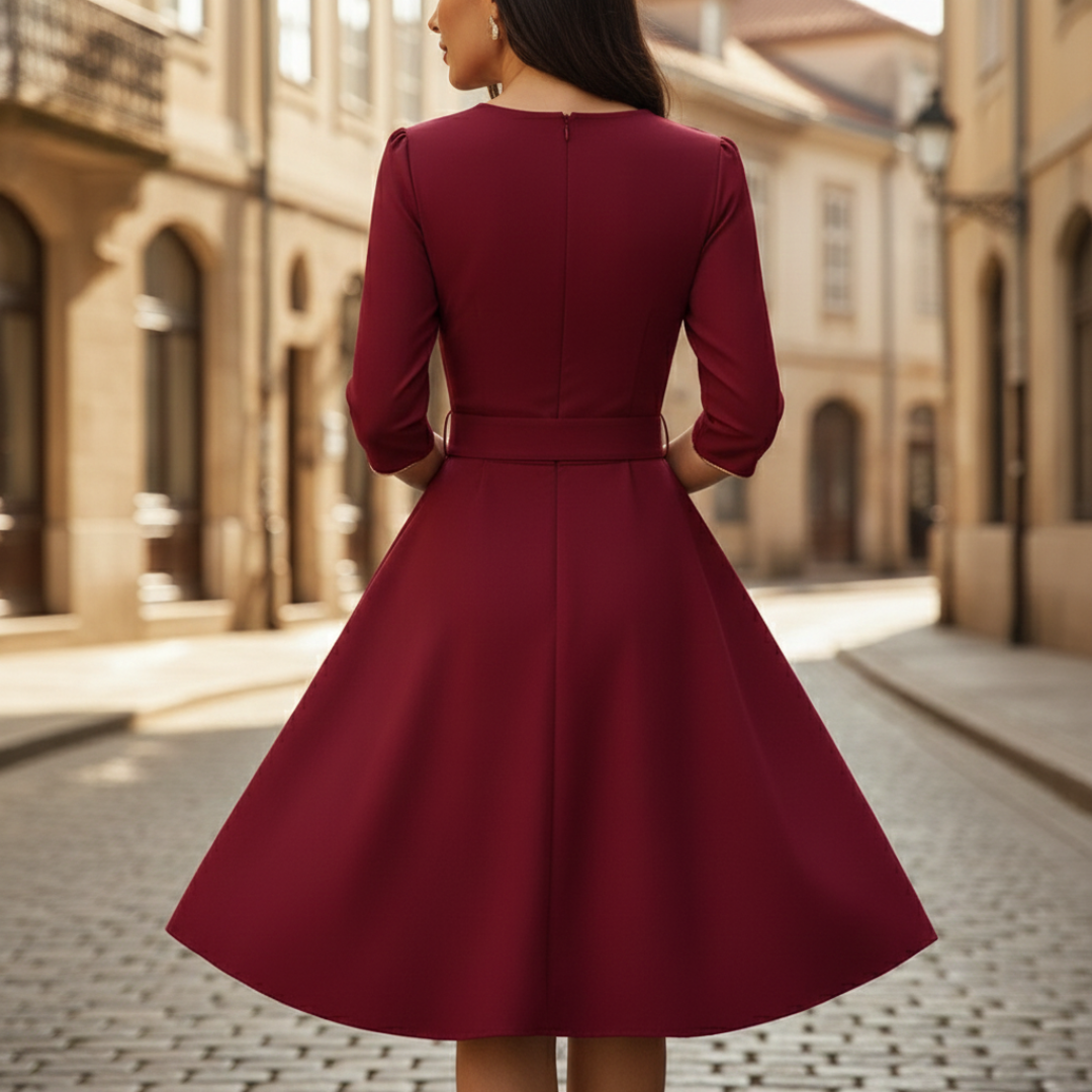 Women's Flared Dress with Front Zip and Belt