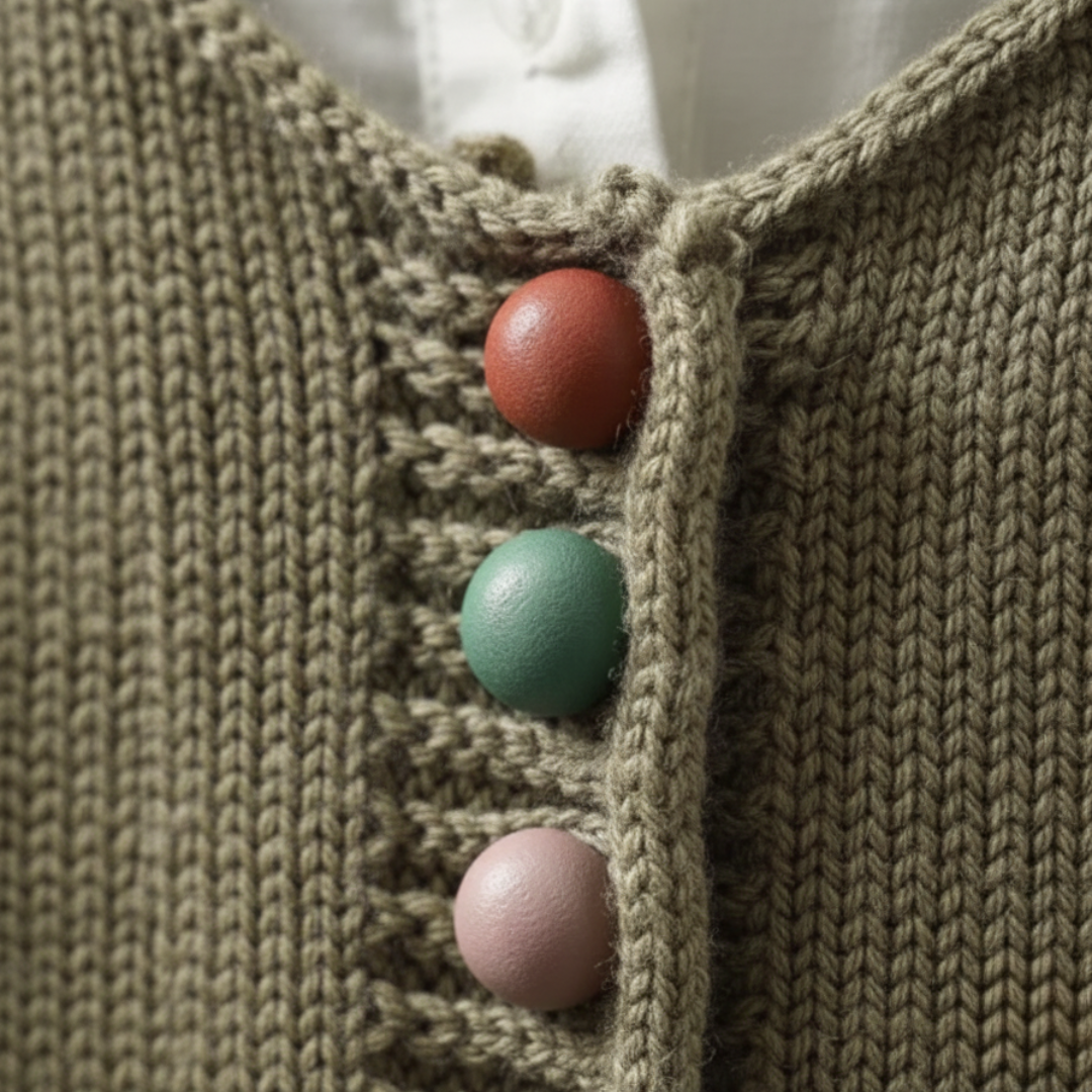 Gilet da donna a maglia in acrilico e lana con bottoni colorati