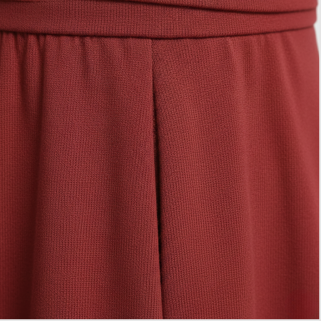 Women's Midi Dress with Pleats and V-Neck
