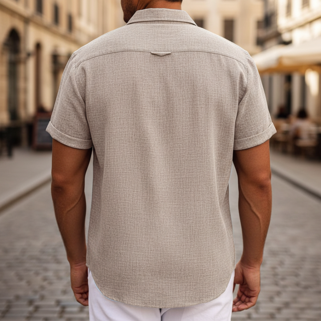 Men's Short Sleeve Casual Mixed Fabric Shirt