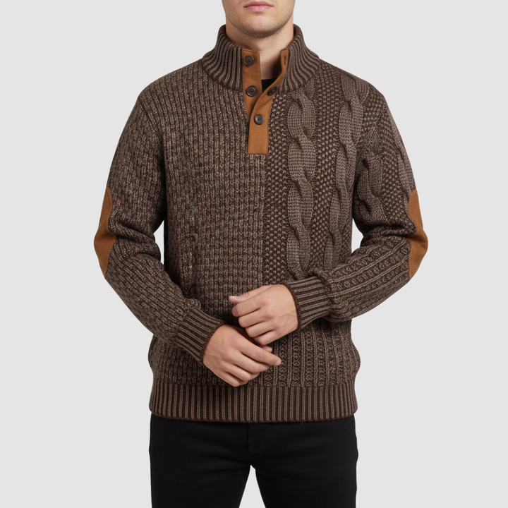 Men's Sweater with High Collar and Suede Details