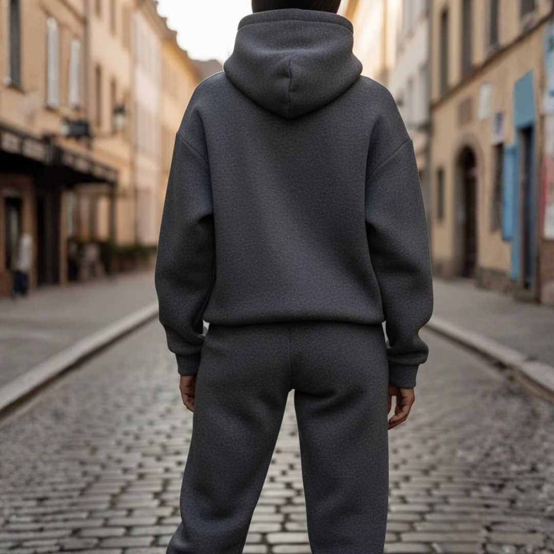 Women's Tracksuit with Hood in Elegant Sporty Mixed Fabrics