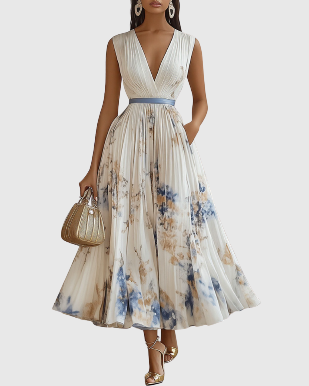 Elegant Pleated Satin Maxi Dress for Women