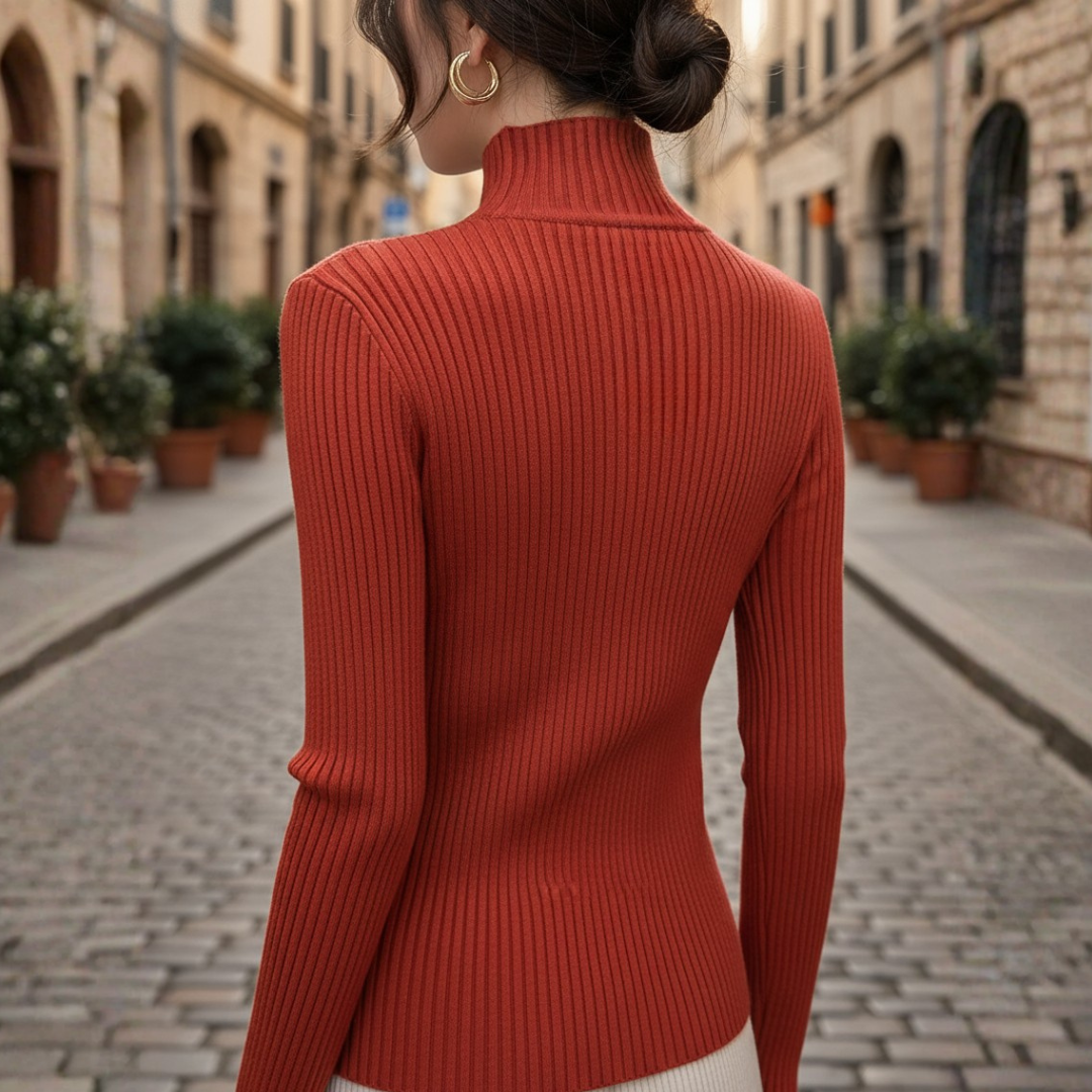 Women's Ribbed Turtleneck Sweater in Mixed Fabric