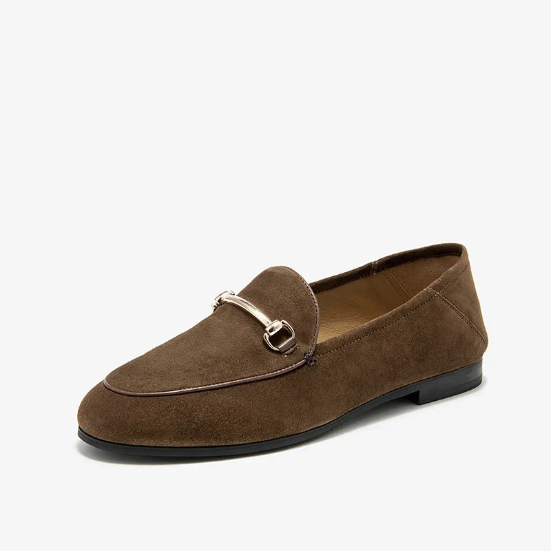 Women's Suede Moccasins Round Toe Metallic Decoration Casual Flat Handmade