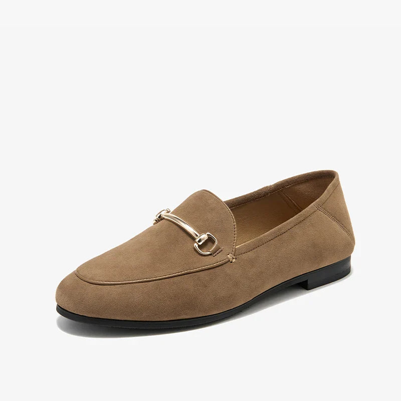 Women's Suede Moccasins Round Toe Metallic Decoration Casual Flat Handmade