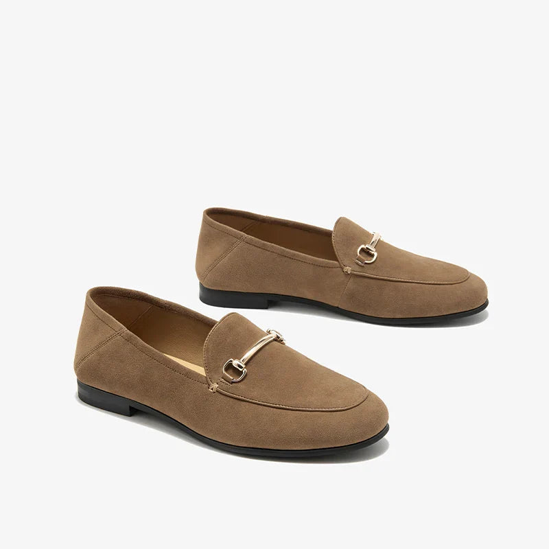 Women's Suede Moccasins Round Toe Metallic Decoration Casual Flat Handmade