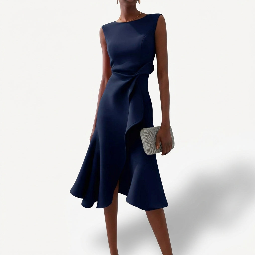 Women's Asymmetrical Ruffled Satin Draped Dress – Elegant