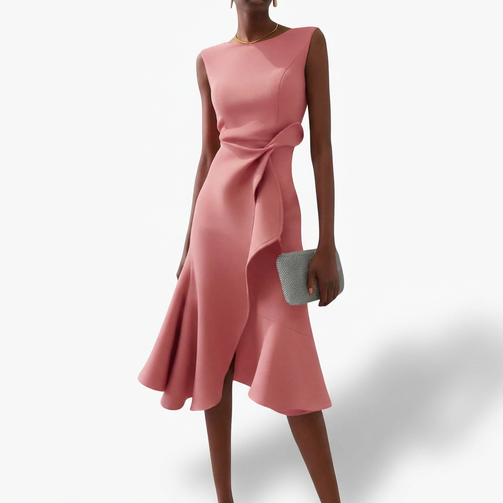 Women's Asymmetrical Ruffled Satin Draped Dress – Elegant